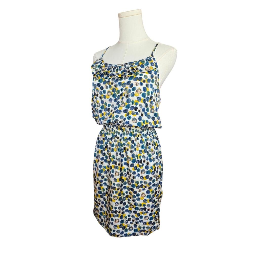 BCB GENERATION Multi-Colored Polka-dot Smocked Wait Neck-Ruffle Dress